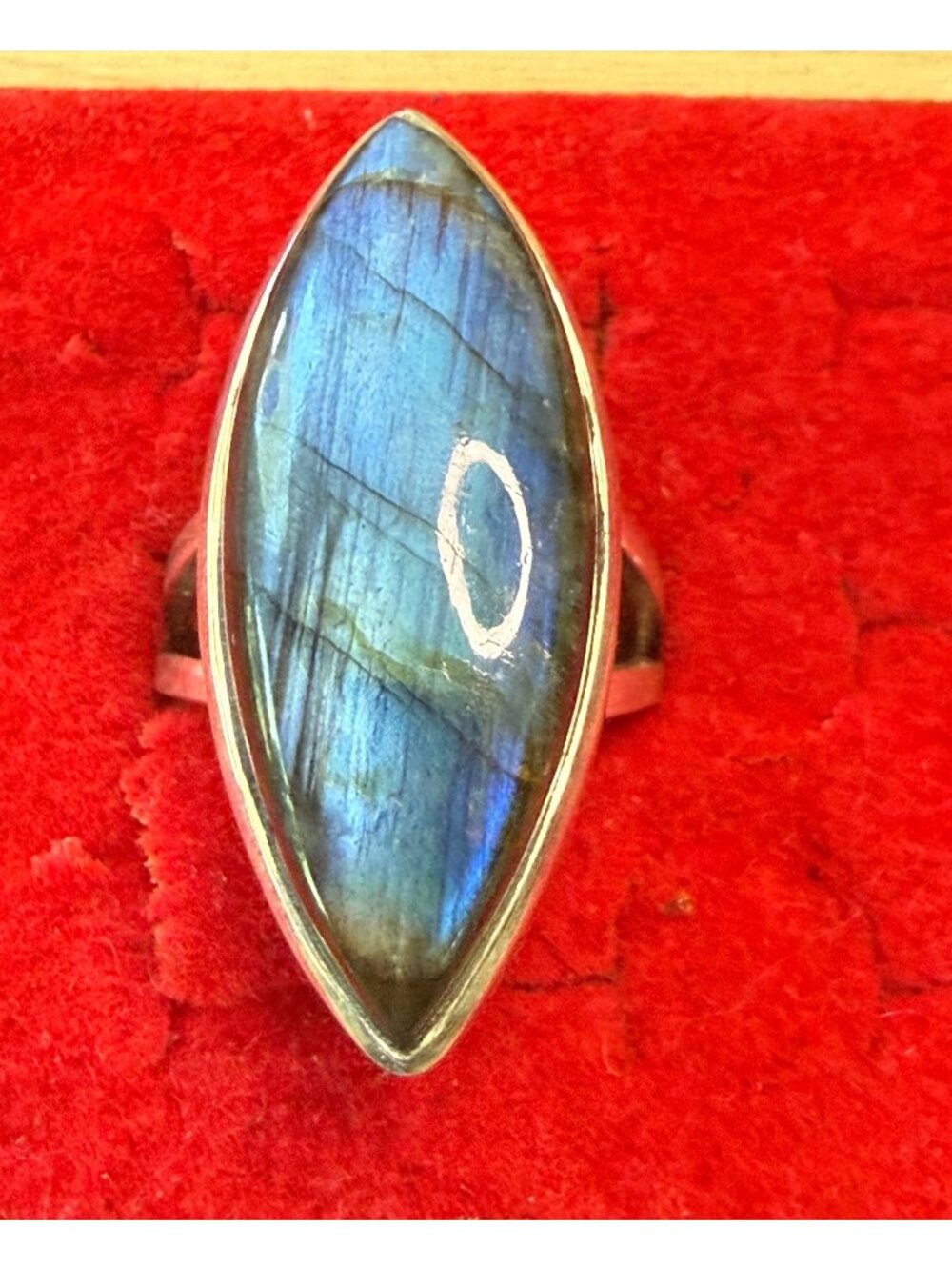 Large Sterling Silver Labradorite Marquise Ring Size 9.5 Handmade